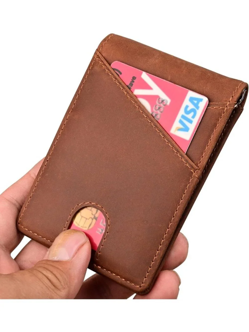 Slim RFID Blocking Minimalist Bifold Wallet with Money Clip, Genuine Leather